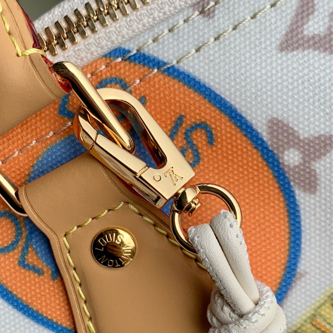 SPEEDY SOFT 30 IN WHITE MONOGRAM DUNE CANVAS AND CALFSKIN