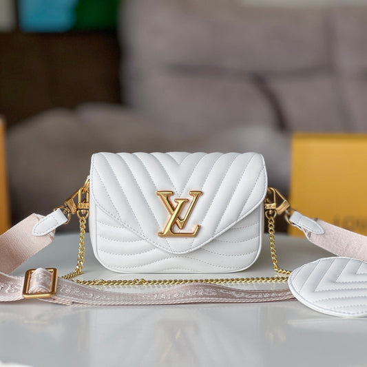 LV 25S WAVE MULTI POCHETTE 19 IN WHITE CALFSKIN GOLD HARDWARE
