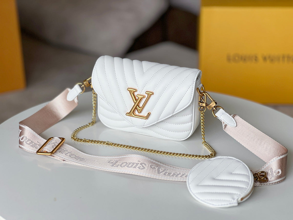 LV 25S WAVE MULTI POCHETTE 19 IN WHITE CALFSKIN GOLD HARDWARE