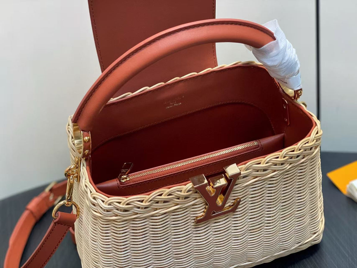 LV 25S CAPUCINES BB BAG 27 PINIC IN TAN CALFSKIN GOLD HARDWARE