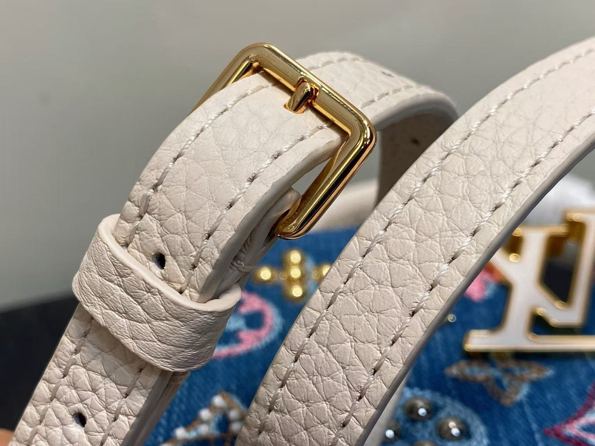 LV CAPUCINES BAG 21 PINIC IN COLORFUL DENIM GOLD HARDWARE