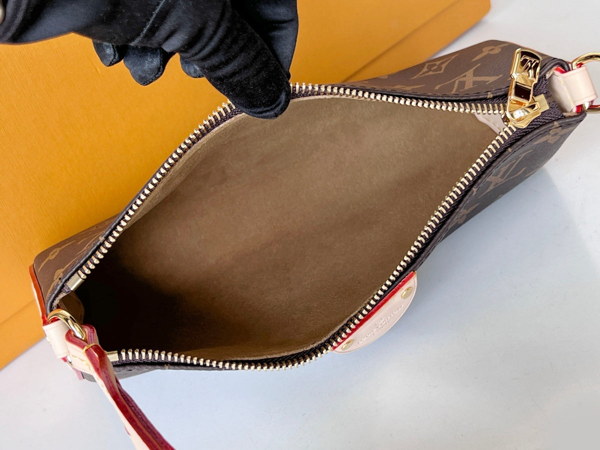 LV 25S POCHETTE TIRETTE 22 IN DARK BROWN MONOGRAM CANVAS GOLD HARDWARE
