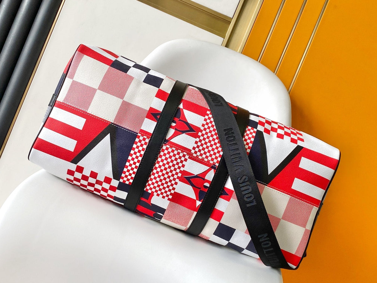 LV 25S SAC KEEPALL BANDOULIÈRE 50 IN MULTICOLOR CANVAS AND CALFSKIN TRIM