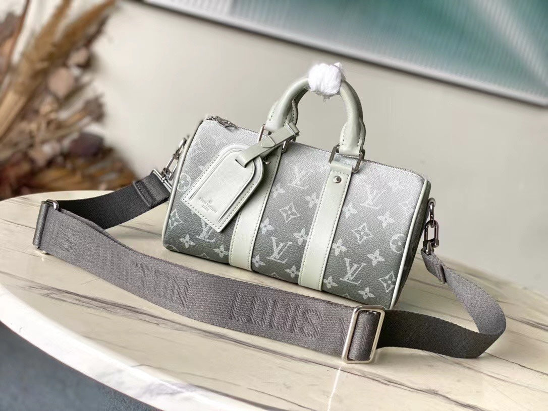 KEEPALL BANDOULIÈRE 25 IN GRAY MONOGRAM GRADIENT CANVAS