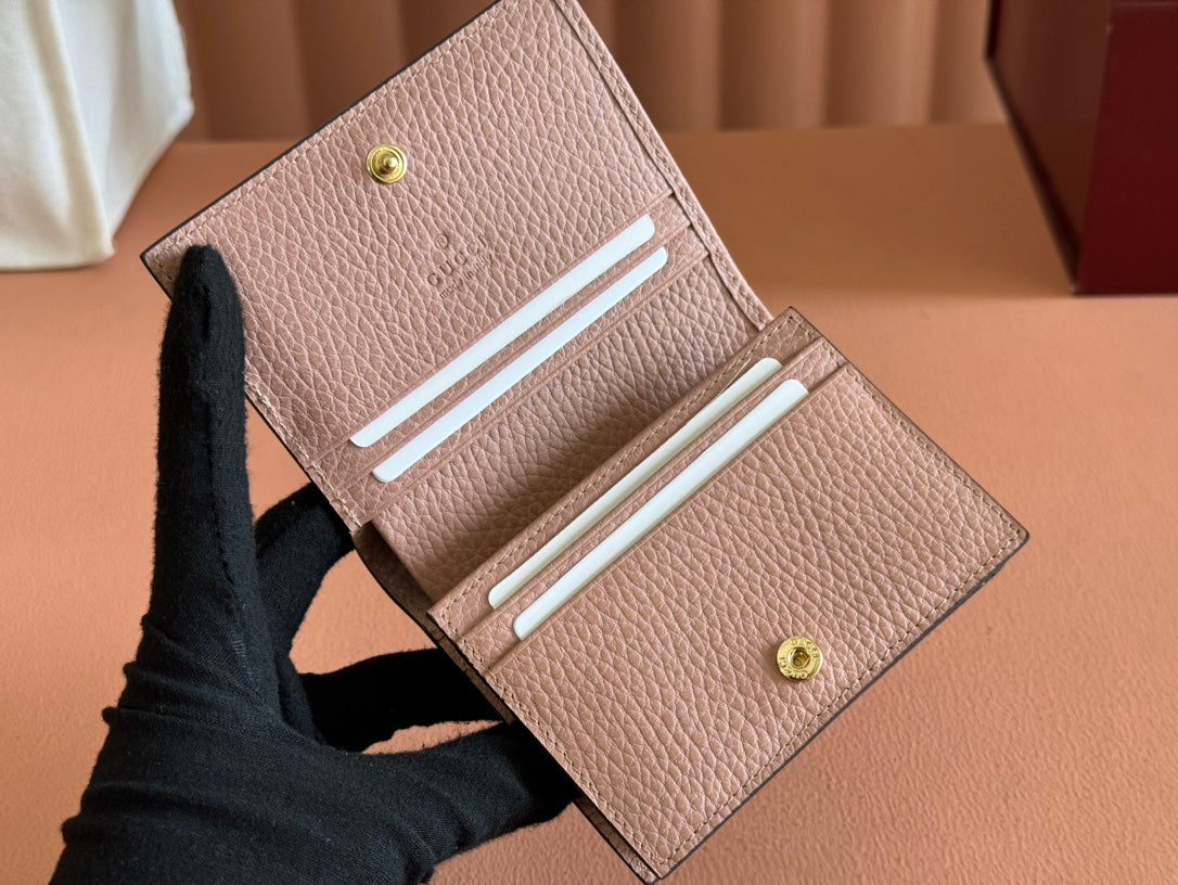 MARMONT BI-COLOUR CARD CASE WALLET 11 IN BEIGE EBONY GG CANVAS PINK CALFSKIN