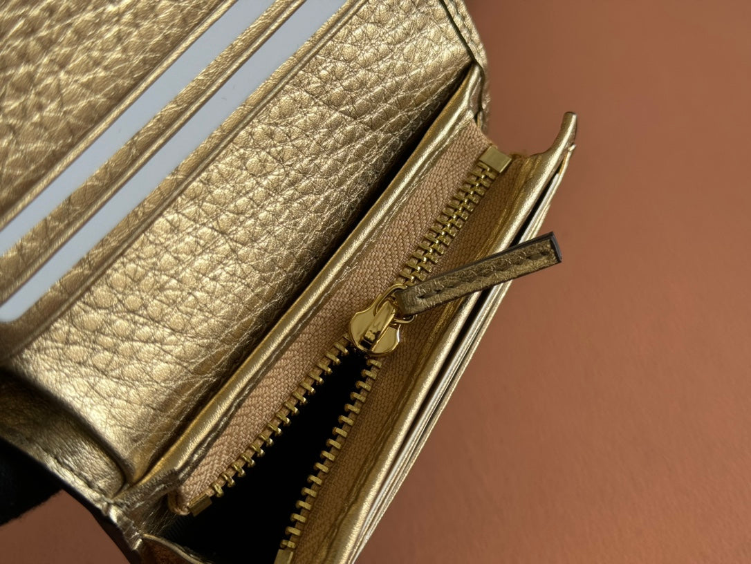 MARMONT BI-COLOUR CARD CASE WALLET 11 IN BEIGE EBONY GG CANVAS GOLD GLOSSY CALFSKIN